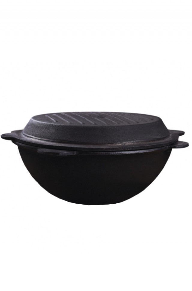 Казан чугунный 10 литров с круглым дном и крышкой-сковородой